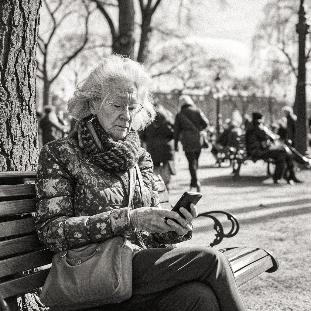 dam sitter på parkbänk