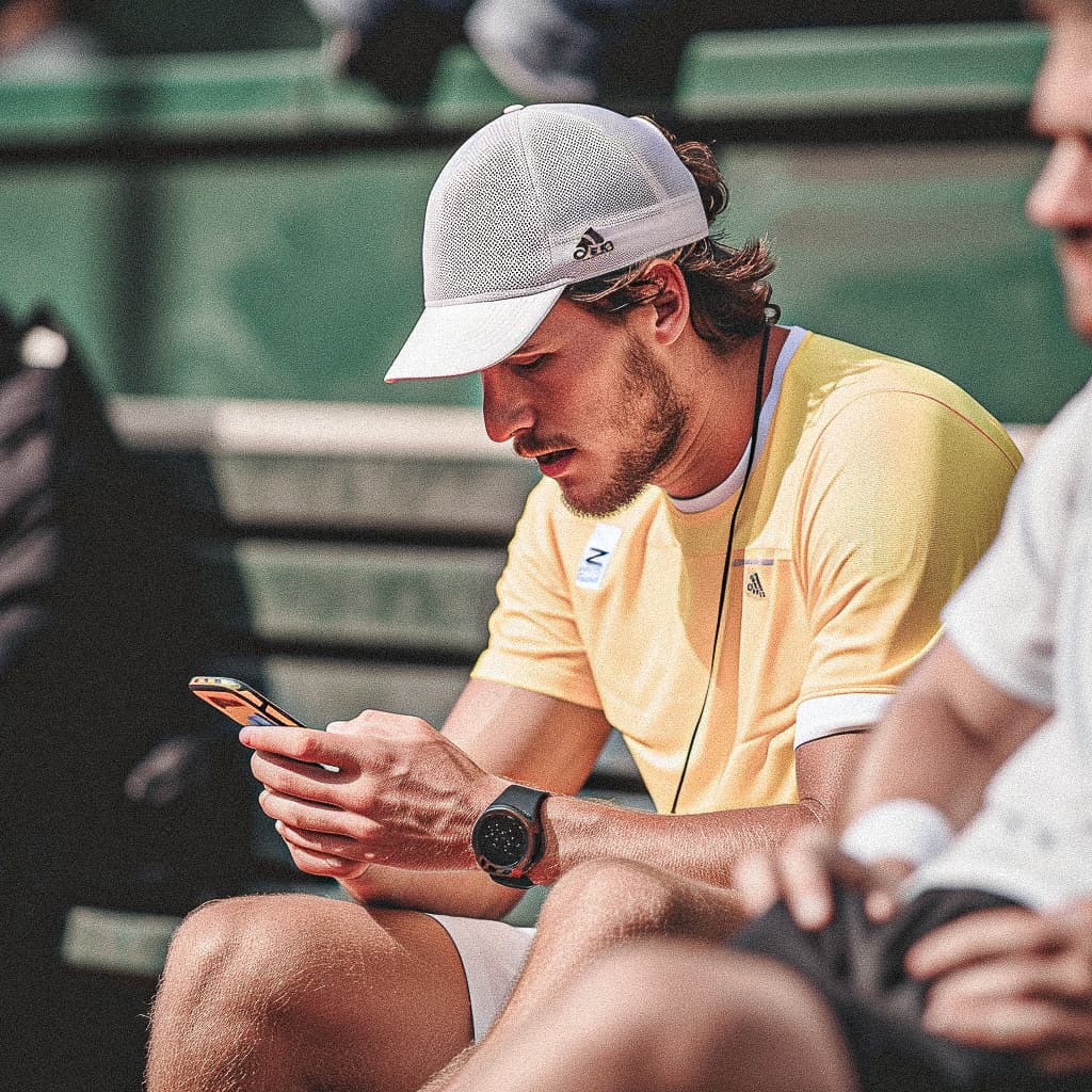 tennisspelare med telefon