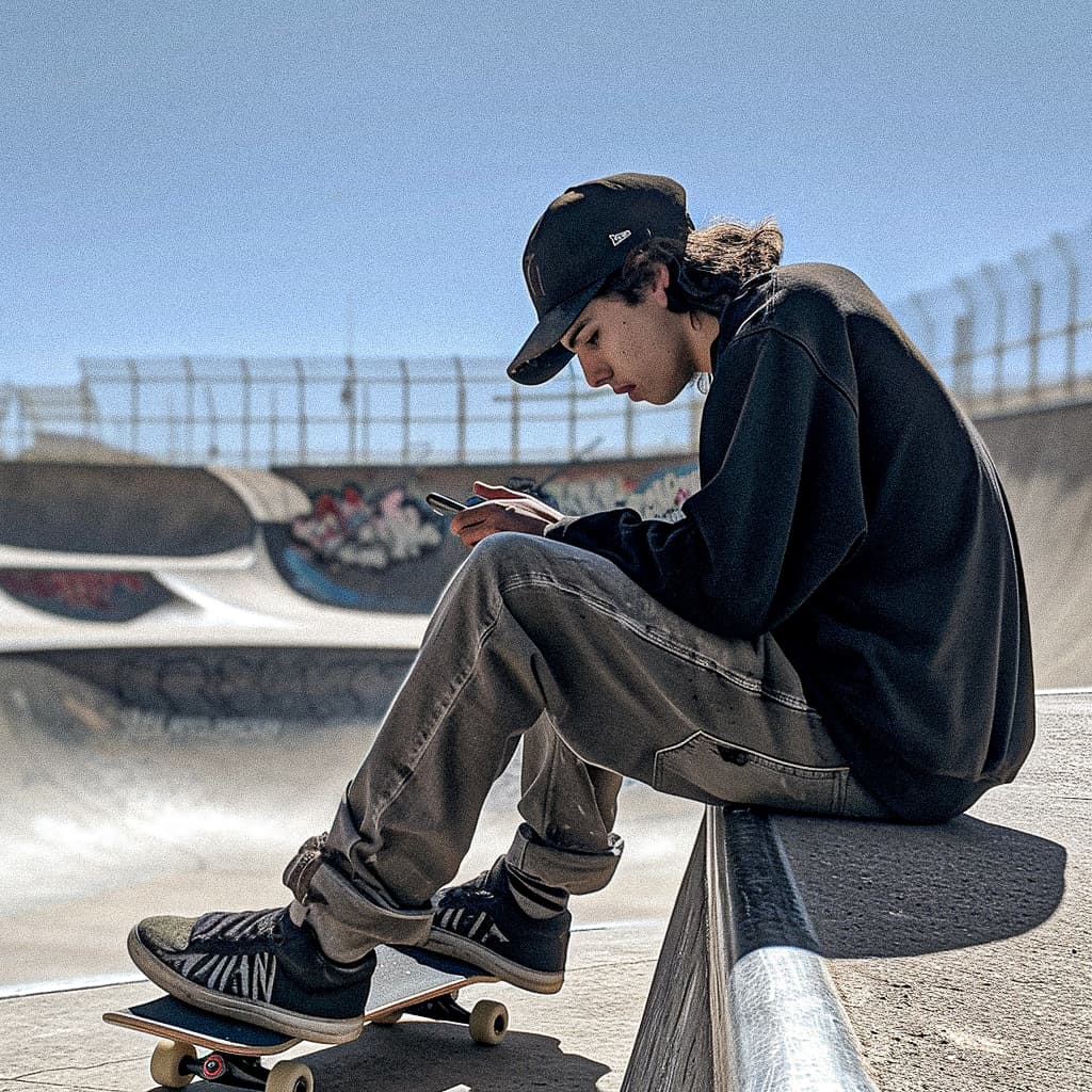 Skateboardåkare med telefon